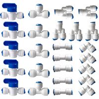 Wasserfilter-Osmoseanschluss, 1/4" (6 mm) Pushfit-Direktanschluss für Wasserfilterrohre, Anschlüsse für Kühlschrankrohre (Y-, T-, I-, L- und Absperrventil) 25 Stück