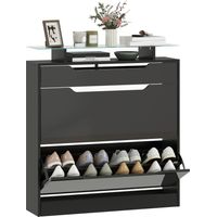 Armário de Sapatos Preto com 2 Gavetas Rebatíveis e 1 Gaveta Deslizante,Dimensões 89x23x96cm,Prático e Elegante