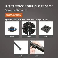 JOUPLAST - Kit per terrazza 50 m² - Supporti regolabili 40/60 mm