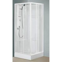 Alutrade – Cabine de douche d'angle OCEANE – Dimensions 80 x 80 cm – Verre transparent – Profilés blancs – Accès d'angle porte coulissante