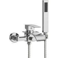 EVERSTEIN Badewannenarmatur mit Handbrause Wannenarmatur Wasserhahn Badewanne: Wandmontage Badarmatur Aufputz Messing Verchromt, Dusch- & Badewannenarmatur Set, Luxus Design Wannenmischer Glänzend