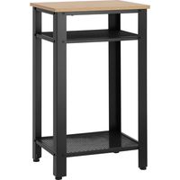 Tall Side Table with 3 Layer, 2 Shelves Storage Display Industrial-Style, Metal Frame, Bedside End Table for Living Room Bedroom, Oak and Black