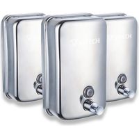 Desineo – Lot de 3 distributeurs de savon inox 500ml – Anti vandalisme – Installation facile avec remplissage par le dessus – Pour espaces publics