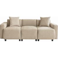 Canape droit design moderne meuble rembourré 3 places avec coussins décoratifs canapé de salon Beige