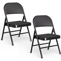 Set of 2 Portable Indoor Folding Chairs Faux Leather Dining Chairs with Metal Frame and Padded Seat Suitable for Home Office Reception Areas Guest Seating and Large Events Max. 145kg Black