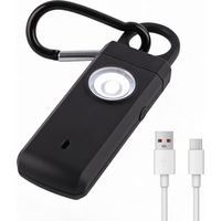 Rechargeable Personal Alarm Keychain (Black) - 130dB Anti-Aggression for Women with LED Indicator and Battery Indicator - Portable Security Device