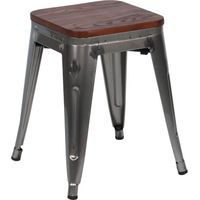 Taburete Bajo Industrial Apilable de Acero y Madera 38x38x46cm 7house