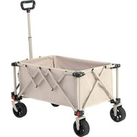 Chariot pliant tout-terrain beige – Poignée réglable, robuste – Camping, pêche, courses, jardin