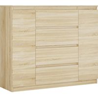 Commode : Chêne Sonoma, 140 x 39 x 101 cm, 2 portes, 4 tiroirs