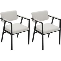 Sillas de Comedor 2Pcs en Lino Cocina Moderna Sillas de Ocio con patas de Metal para sala de Estar Restaurante, Blanco, Wahson