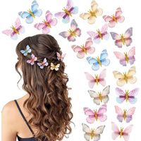 Lot de 20 pinces à cheveux papillons mobiles et pailletés pour filles, petites et réalistes, colorées (style années 90)
