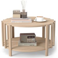 Table basse ronde moderne minimaliste en bois, 2 étagères de rangement latérales pour salon, décoration maison