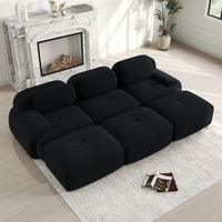 Divano componibile Neche a 3 posti in velluto a coste, divano letto con 3 poggiapiedi rimovibili, elastico 32D, base antiscivolo, nero
