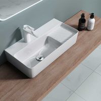 Durovin Bathrooms Ceramic Basin - Wall Hung or Counter Top Mount Sink - Single Tap Hole With Drainboard - Rectangular 600 x 305mm (WxD)