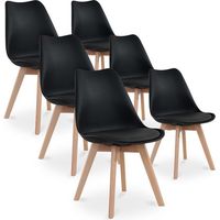 Hobag – Lot de 6 chaises scandinaves noires – Pieds en bois – Largeur d'assise 43cm – Profondeur d'assise 42cm – Hauteur d'assise 45cm