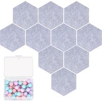 Lot de 20 tableaux d'affichage hexagonaux en feutre autocollants de 12 cm avec 50 aiguilles pastel, gris