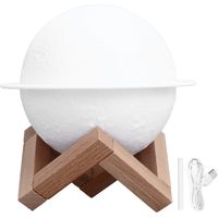 Humidificateur USB Planète 3D 200ml Lampe Diffuseur Aromathérapie avec 3 Lumières de nuit et Support Bois ABS+PP+PC