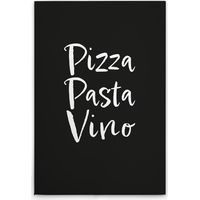 Leinwandbild "Pizza Pasta Vino" M1-No.52001 - Kunstdruck auf Leinwand in Weiß Schwarz - Wandbild 50 x 75 cm