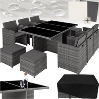 Salon de jardin résine tressée aluminium 2 sets housses gris