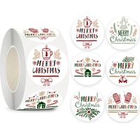 Rouleau de 500 autocollants ronds « Joyeux Noël », multicolores