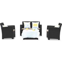 Homeology SANTANA 4 Piece PE Rattan 4-Seater with Cushions Garden Furniture and Coffee Table Set in Black