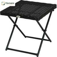 Table de Jardin Polyrattan Pliante UV Résistante Météo avec Cadre Métal pour Balcon Terrasse HOMAIRE