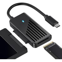 SATA to USB M.2 NGFF/NVMe adapter enclosure, SATA to USB 3.1 adapter for 2.5" and 3.5" 10 Gbps SSDs/HDDs with 12 V 2 A power supply. Compatible with Windows, Mac, and Linux.
