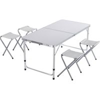 Lote de mesa de camping y 4 taburetes plegables - 125 x 60 cm - Blanco