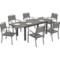 Gartenmöbel Set Sitzgruppe 7-teilig Ausziehbar Tisch mit 6 Stühlen optik Lamelldesign Aluminiumrahmen