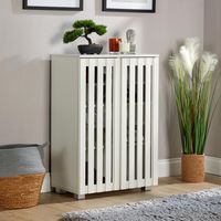 Two-Door White Shoe Cabinet with Adjustable Shelves Compact Entryway Organiser