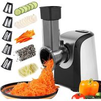 5 cônes Coupe-légumes électrique 150W, Râpe pour carottes, pommes de terre, concombres, argent noir