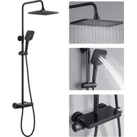 AURALUM MAX Sistema doccia con termostato, soffione a pioggia con doccetta a 3 funzioni, soffione a soffitto e mensola per il bagno, nero