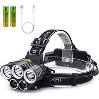 Linterna frontal recargable por USB, TYC, 6 modos de luz, 2 baterías de gran capacidad, resistente al agua, ideal para camping, senderismo, ciclismo, pesca y running.