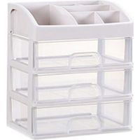 Organiseur de bureau à 3 tiroirs, en plastique transparent, idéal pour le bureau, la papeterie, le maquillage ou la salle de bain, blanc.