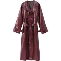 Veste en cuir synthétique pour femme - Automne et hiver - Avec ceinture - Trench