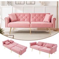 Sofá cama de 2 plazas - Sofá cama - respaldo reclinable en 3 posiciones - patas de metal dorado - de terciopelo - rosa