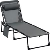 Tumbona Plegable con Respaldo Ajustable Reposacabezas Acolchado y Estructura de Acero para Exterior 189x58x30 cm Gris