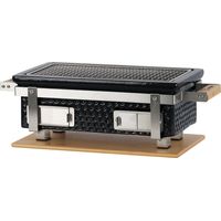 BBQ-Toro Barbacoa de Cerámica de Carbón de Mesa con Base de Madera Negro Parrilla Hibachi de Exterior para Camping
