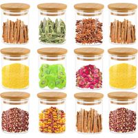 Lot de 12 pots à épices en verre 120 ml – Couvercle en bois de bambou – Étanchéité silicone pour conservation des arômes – Dimensions 55 x 80 mm – Mowze