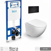 Bastidor empotrado ROCA Duplo pack cisterna y pulsador PL10 negro con inodoro suspendido Round Smart 52 cm Tornado 3.0 Soft-Close de Koller Pool