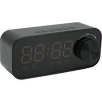 Radio-réveil Bluetooth avec écran LED numérique, caisson de basses et mini miroir intégrés, noir.