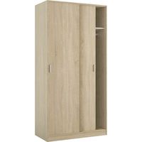 Armoire chêne 2 portes coulissantes – Tringle à vêtements et étagère interne – Dimensions 100x50x200 cm – Panneau mélaminé résistant – Habitdesign