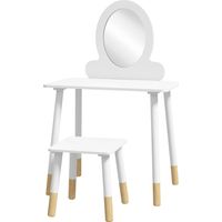 Tocador de maquillaje infantil con taburete y espejo diseño sencillo blanco 3+ años