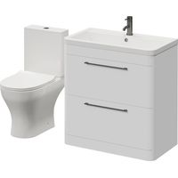 Oslo Gloss White 1350mm Vanity and Jubilee Toilet Suite with Anya Basin - 1350mm - Gunmetal Grey 320mm Handle