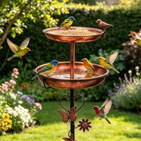 Vintage Metal Bird Bath Freestanding Birdbaths Garden Lawn Double Feeder Bowls