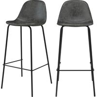 Lot de 2 chaises de bar 75 cm en cuir synthétique gris/noir - Henrik