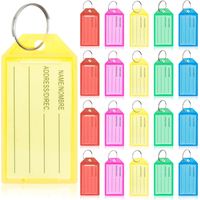 Sleutelhanger-tags 20 stuks, plastic sleutelhangers met gevoerde blanco papieren tags Doorzichtige omslagen en splitringen Stevige artikelidentificaties, 5 kleuren