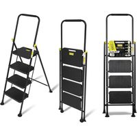 HYTAMA Scala Scaletta Sgabello Pieghevole "BLACK MAX" Salvaspazio con Gradini Antiscivolo e Impugnatura Soft in Gomma per Sicurezza Portata max150kg (4 GRADINI)