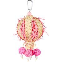 Bird Toys Foraging Shredder Hanging Toys Rope Perch with Bell Parakeet Toy Parrot Swing Climbing Standing Toys Bird Cage Accessories for Conure Cockatiel Budgies Lovebird, Pink, 1 Pack-Crezuo