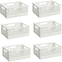6 Caisse Pliable Plastique, Empilable Cagettes Avec Poignée, Paniers Rangement pour Chambre à Coucher, Bureau, Cuisine (Blanc, 20×15×9cm)